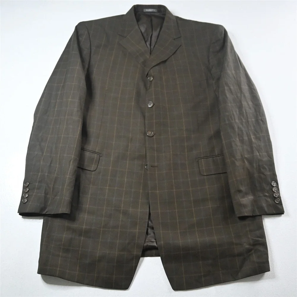 Vanetti 42L 34x30 Brown Windowpane‎ Mens Jacket Pants Suit
